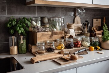 Fototapeta na wymiar a zero-waste kitchen, with fresh ingredients and minimal packaging visible, created with generative ai