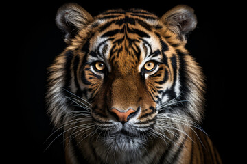Fototapeta na wymiar Tiger face on black background high resolution