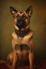 family pet wearing a collar with familys name, created with generative ai