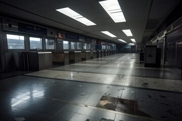 the sound of footsteps echoing through the empty terminal, with only a suitcase in sight, created with generative ai