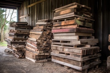 reclaimed barn wood stacked and ready for repurposing, created with generative ai