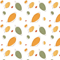 Autumn abstract background. Seamless pattern with autumn leaves. Plant organic elements. Backdrop for printing, fabrics, textiles, papers, wallpaper. Vector illustration