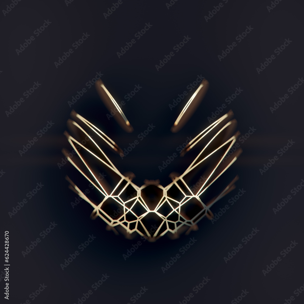 Aufkleber Digital illustration of futuristic gold wire construction on dark background with depth of field effect. 3d rendering