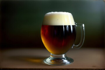 A Glass Of Beer Sitting On Top Of A Wooden Table