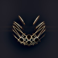 Digital illustration of futuristic gold wire construction on dark background with depth of field effect. 3d rendering