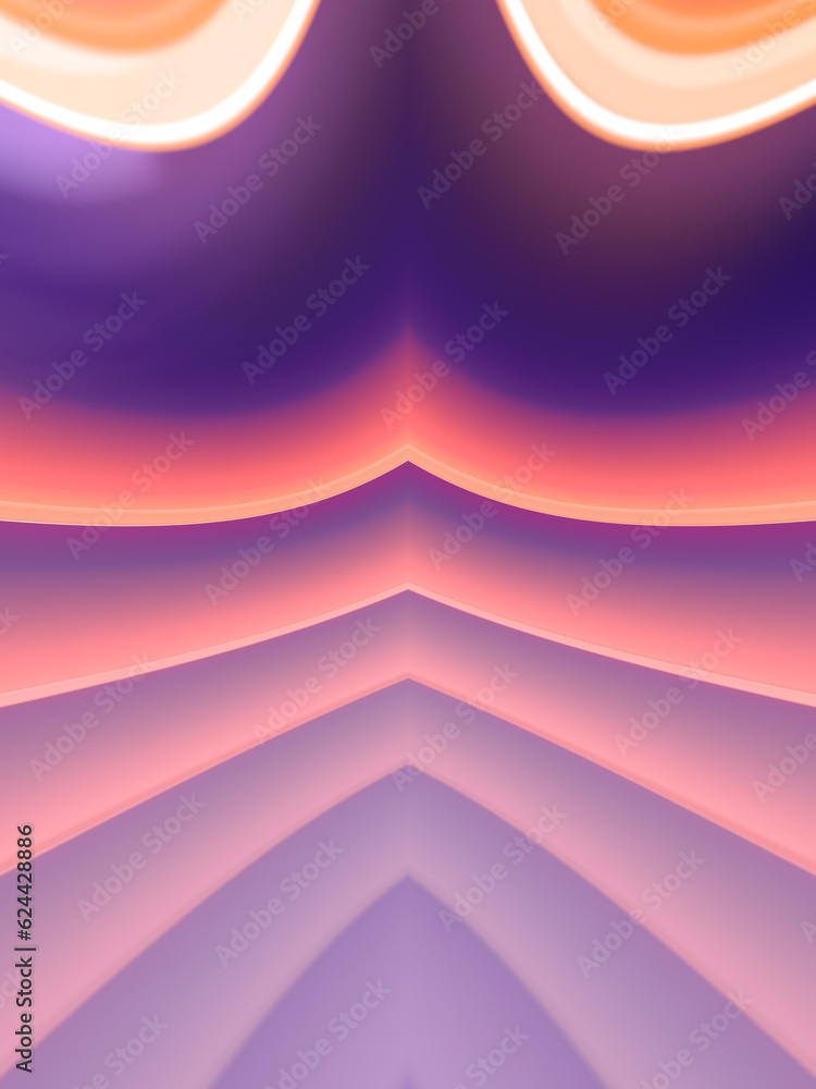 Poster rounded lines of neon color. geometric background. 3d rendering digital illustration