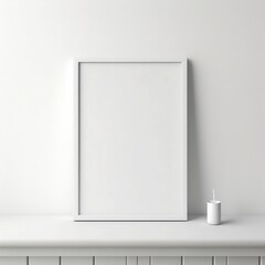 Blank picture frame mockup on white wall. one vertical templates for artwork, painting, photography or poster