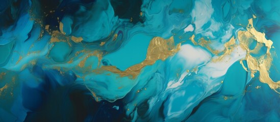 Fototapeta na wymiar Abstract ocean marble texture. Natural Luxury background. Swirls of marble or the ripples of agate. Above Beautiful blue paint with the addition of gold bright powder