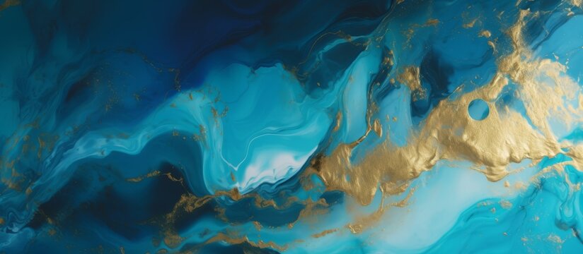 Abstract ocean marble texture. Natural Luxury background. Swirls of marble or the ripples of agate. Above Beautiful blue paint with the addition of gold bright powder