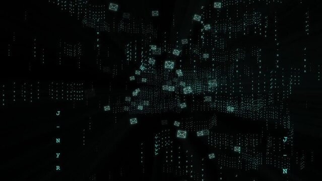 Email symbols flowing at speed in cyberspace vortex animation abstract concept