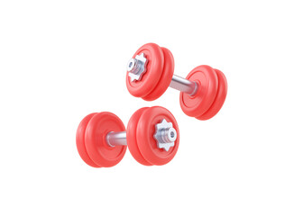 Dumbbell 3d render icon - red fitness equipment, simple gym barbell and fit execise accessories for muscle