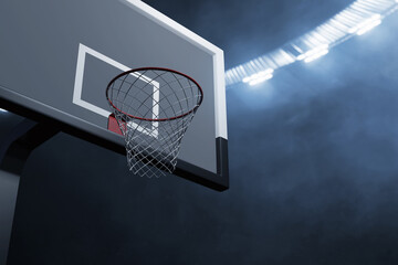 Empty basketball arena at night on 3d illustration