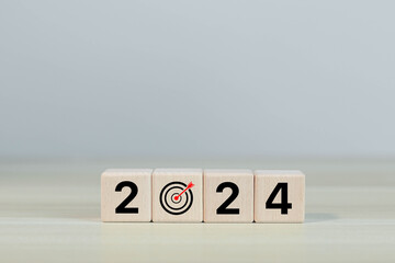 Businessman showing 2024 goal plan execution, business planning and strategic concept. Analysis of...