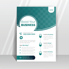 Corporate A4 flyer template green minimal geometric layout.