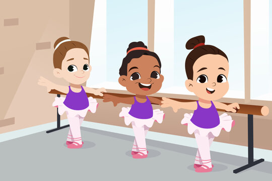 Girls in Ballet Practice Vector Illustration