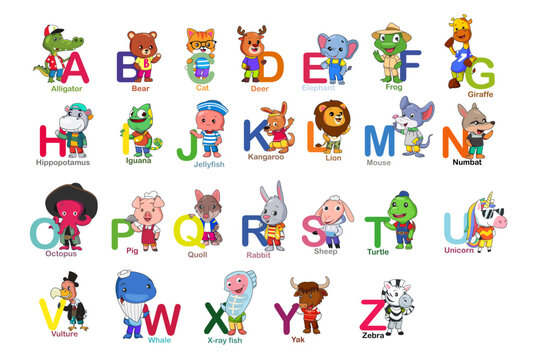 Alphabet Animals A-Z Cartoon Vector Illustration