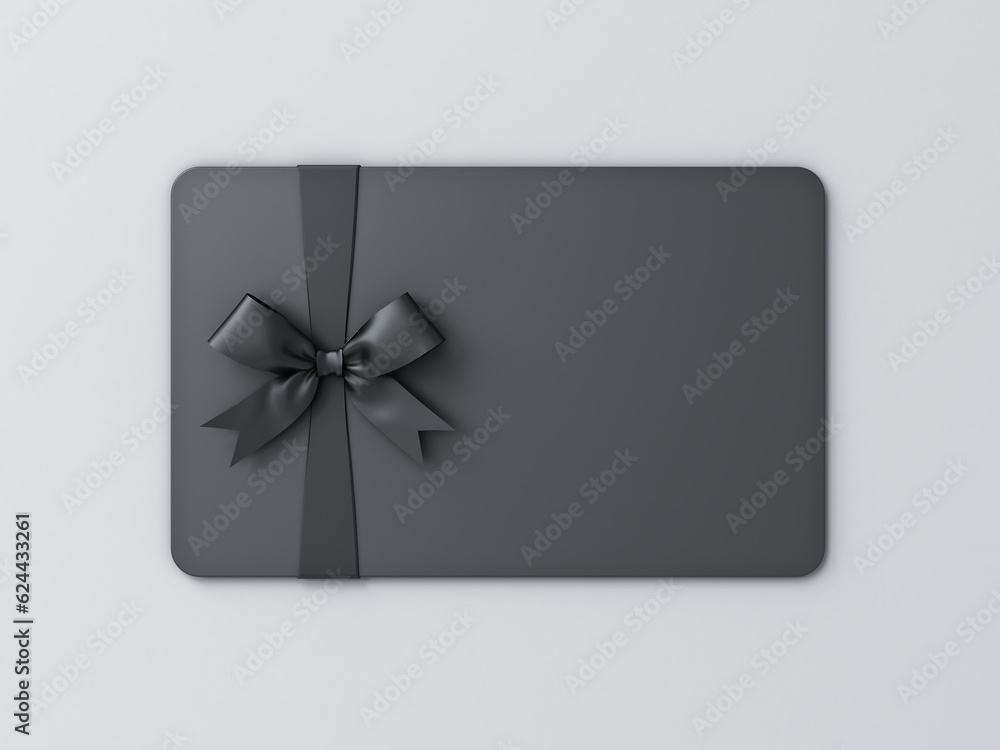 Aufkleber blank black gift business card with black ribbon bow isolated on white grey background with shadow m