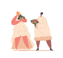 Stunning Plus-size Bride Characters Adorned With Flowers, Radiating Confidence And Elegance On Special Day