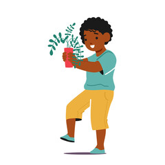 Tender Moment Captured A Child Holding A Houseplant In Hands, Kid Character Fostering A Connection With Nature