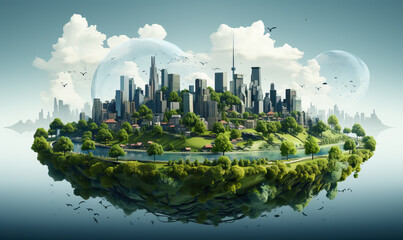 Eco city and forest landscape on earth, abstract background.