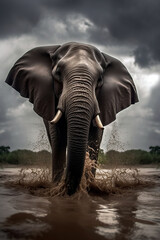 Fototapeta na wymiar Majestic african elephant in the river. Amazing Wildlife. Generative Ai