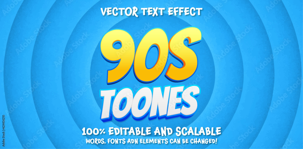 Poster editable text effect - 90s vibes 3d cartoon template style premium vector