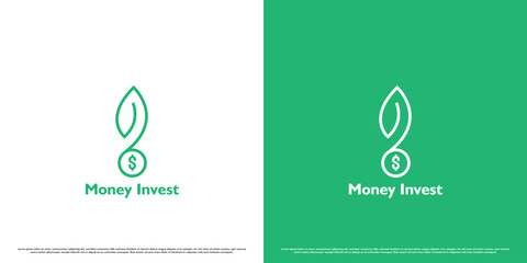 Money investment logo design illustration. Creative abstract silhouette of dollar coin money seeds plant roots simple modern minimalist linear lines. Bank investment profit financial business icon.