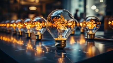 Abstract of ideas. light of lamp. business creative thinking and brainstrorming concept. Generative AI.