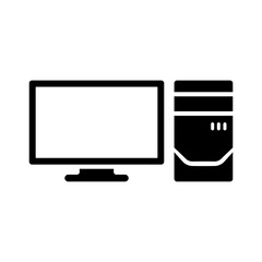 Computer icon. Monitor and system unit. Black silhouette. Front view. Vector simple flat graphic illustration. Isolated object on a white background. Isolate.