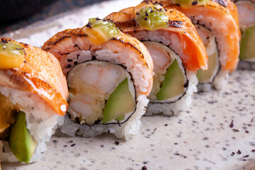 Delicious fresh sushi, raw fish, delicious Japanese food