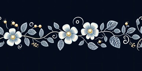 Floral Elegance: Flower Embroidery Card Mexican Embroidery Generative Ai Digital Illustration