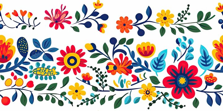Mexican Fiesta: Floral Folk Art Greeting Card Mexican Embroidery Generative Ai Digital Illustration