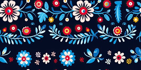 Fototapeta na wymiar Fiesta of Colors: Mexican Flower Tradition Mexican Embroidery Generative Ai Digital Illustration