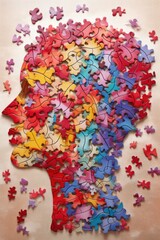 puzzle pieces forming a brain, highlighting mental health awareness, created with generative ai