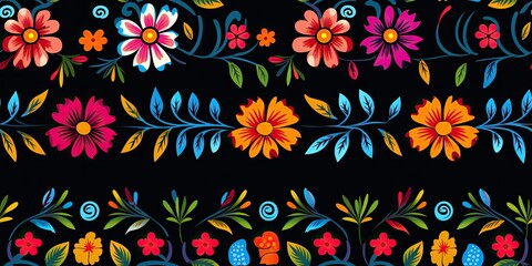 Fototapeta na wymiar Fiesta Flores: Ethnic Embroidery Delight Mexican Embroidery Generative Ai Digital Illustration
