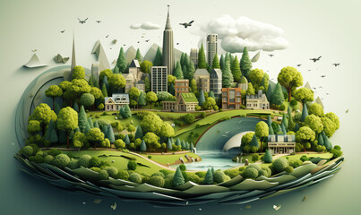 Eco city and forest landscape on earth, abstract background.