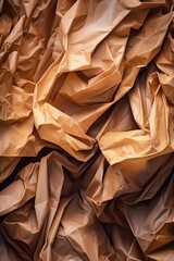 crumpled brown kraft paper, close-up shot, created with generative ai