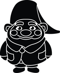 Black and White Cartoon Vector Illustration of a Garden Gnome