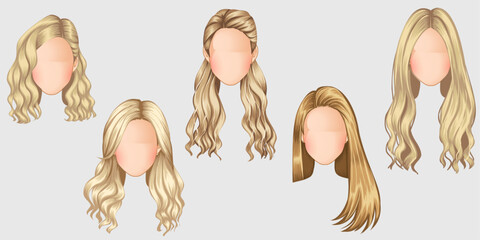 Beautiful woman hairstyle fashion for assortment, long hair, short hair, curly hair salon hairstyles and trendy haircut.