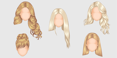 Beautiful woman hairstyle fashion for assortment, long hair, short hair, curly hair salon hairstyles and trendy haircut.