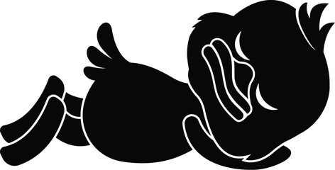 Black and White Cartoon Illustration Vector of a Cartoon Baby Duck Duckling Sleeping