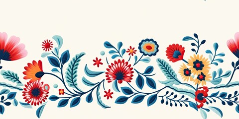 Simplicity in Tradition: Embroidery Native Pattern with Floral Elegance Mexican Embroidery Generative Ai Digital Illustration