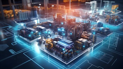 The Internet of Things IoT in manufacturing. Integration of connected devices to optimize production, maintenance, inventory, and other factory operations in the new era of Industry 4.0 Generative AI