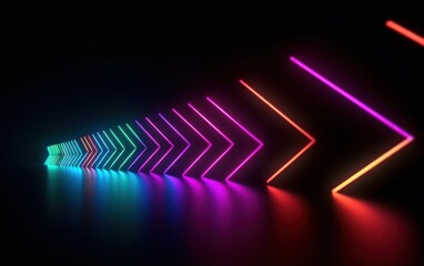 Fototapeta na wymiar abstract minimalist geometric background. Colorful neon ascending arrow, linear sign. AI Generative