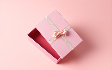 Beautiful empty open pink gift box isolated on pastel background. AI Generative
