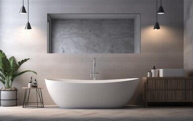Naklejka na ściany i meble Blank horizontal poster frame mock up in minimal style bath room interior. AI Generative