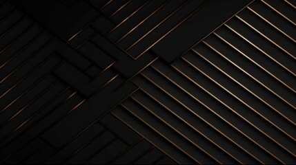 Obraz premium Dark deep black dynamic abstract background with golden diagonal lines. AI Generative