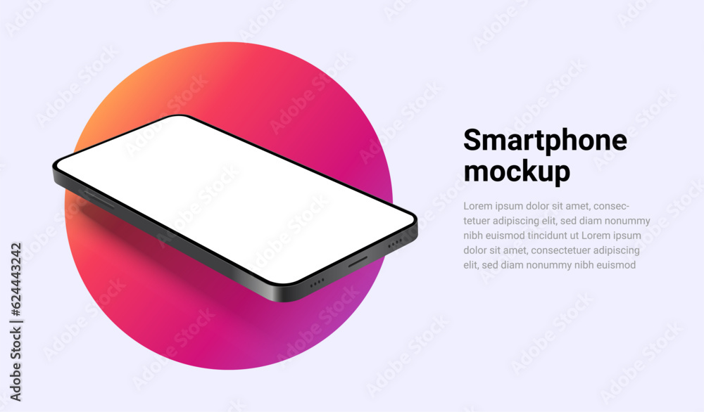Poster phone mockup isolate 3d vector screen device template. cellphone app mock up realistic telephone bac