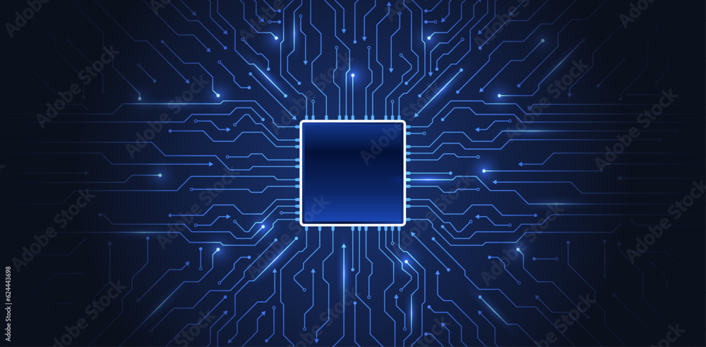 Leinwandbilder Cyber connection on the blue background. Hi-tech communication design. Electronic vector illustration. Abstract modern digital science technology futuristic circuit board.