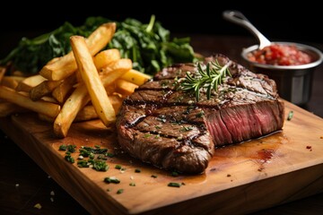 Succulent fillet steak and fries | Generative AI - obrazy, fototapety, plakaty